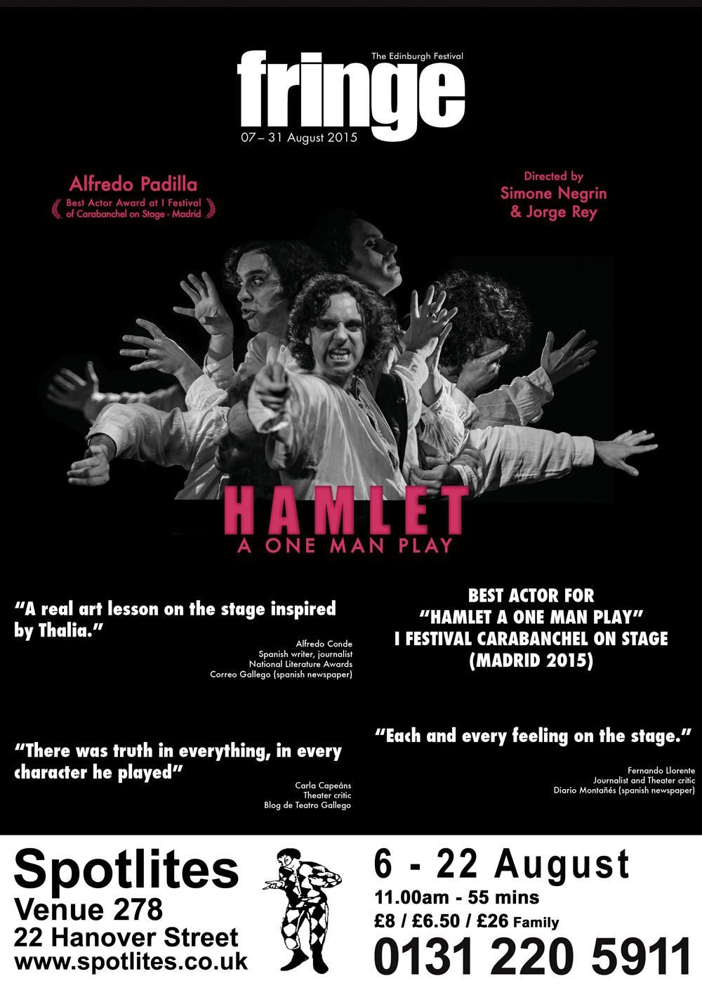 Plakat von Hamlet One Man Play, das während der Tournee durch Spanien und das Vereinigte Königreich 2015 verwendet wurde